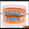 Grillz, Dental Drop Delivery 2021 Sier Color Iced Out 1414 Gold Grillz Crystal Accessories Top Bottom Grills Teeth Body Jewelry Hip Hop Bling