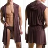 Roupa de dormir masculina Roupão de banho europeu Ice Silky masculino com capuz sem mangas N2N camisola masculina plus size camisola 2023
