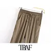 Traf Women Chic Fashion Side Pockets Jogger Pants Vintage High Elastic Midje Drawstring Female Ankle Trousers Mujer 210415