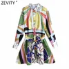 Women Vintage Color Match Chain Print Sashes Satin Dress Female Chic Breasted Casual A Line Kimono Vestidos DS8114 210416
