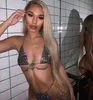 女性の水着ブリングラインストーンスパンコールメッシュシアービキニ女性ホルタープッシュアップ入浴トップセクシービーチ1ピース女性