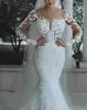 Modern ny 2021 Romantisk vacker långärmad sjöjungfru bröllopsklänningar Beading Lace Princess Bridal Gown Custom Made Appliques Se igenom