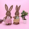 14" Artificial Straw Bunny Standing Rabbit with Carrot Home Garden Decoration Easter Theme Party Supplies 210811