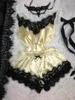 Kvinnor Kvinnor Sexiga Underkläder Sleepwear 2 st Set Top Shorts Comfy Silk Lace Night Dress Pajama Set Babydoll Nightdress Nightgown Nightwear Clothes
