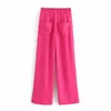 ZA 2021 Roze Wide Been Broek Vrouwen Hoge Taille Losse Broek Vrouw Zomer Y2K Baggy Broek Past Casual Streetwear Dames Broek Q0801