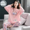 İlkbahar Sonbahar kadın Uyku Salonu Pijama Uzun Kollu Kadın Set Karikatür Pijama Pamuk Pijama M L XL XXL XXXL Moda 210830