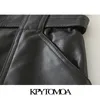KPYTOMOA Women Chic Fashion With Belt Faux Leather Shorts Vintage High Waist Zipper Fly Pockets Female Short Pants Mujer 210724