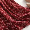 Красная цветочная печать MIDI юбки с высокой талией A-Line юбки женские эластичные фалды корейской улицы 210421