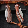 Top Quality Flipper Folding Knife VG10 Damascus Steel Blade Rosewood + Stainless Steels Handle EDC Pocket Knives With Leather Sheath