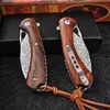 Toppkvalitet Flipper Folding Kniv VG10 Damaskus Stålblad Rosewood + Rostfria stål Hantera EDC Pocket Knivar med lädermantel