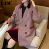 [EAM] Dames Rood Big Size Plaid Vintage Blazer Revers Lange Mouw Losse Fit Jas Mode Lente Herfst 1DD6437 21512