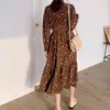 Wiosna Długi rękaw Sukienka Dla Kobiet Vintage Elastyczna Talia Kwiatowy Bow Midi Koreański Print Maxi Es Vestidos 8840 50 210508