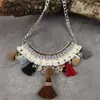 Årgåva Bohemian Halsband Hängsmycken Kvinnor Handgjorda Pompom Krage Bib Choker Statement Halsband Etniska Smycken