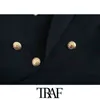 TRAF Women Fashion With Metal Buttons Blazers Coat Vintage Long Sleeve Back Vents Female Outerwear Chic Tops 211122