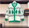 Damessweaters Designer kleurblok Argyle V-hals vest trui, enkele rij knopen, zwart en wit, vintage herfst bovenkleding, Kawaii tops Y97Z