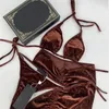 Klasik 3 Parça Kadife bikini seti Mayo Moda Mektup Baskı Mayo Tatil Güneş Kremi Seksi Kız Beachwear