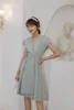 Платье без рукавов Летнее платье для женщин Batwing V-шеи линии Туника Корейский дамы Modest 210427