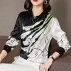 Koreańskie jedwabne koszule kobiety satynowa bluzka topy z długim rękawem Kwiatowy koszula damska plus rozmiar 210427