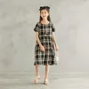 2021 zomer tiener jurk meisje plaid prinses jurk kinderen katoenen jurk kinderkleding mode knoppen meisjes kleding, # 9417 Q0716