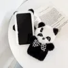 3D Panda Cartoon Cell Phone Fodral Furry Fur Fashion Mjuk mysig Case Kid Girl Cute Cover för iPhone 7 8Plus XR XSMAX 11 12 13 Pro Max