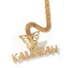Iced Out Butterfly Chain Buckle Head Custom Name Necklace Diamond Stitching Combination Mini Small Letter Hip Hop Necklace