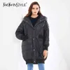 Patchwork Argyle Cotton Coat för kvinnor Hooded Collar Casual Loose Solid Parka Kvinna Mode Kläder Vinter 210524