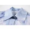 Casual Koreanische Blusen Tops Frauen Kurzarm Sommer Revers Strickjacke Stilvolle Hemden Weibliche Baggy Chic Tie Dye Blusas Mujer 210417