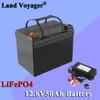 Land Voyager 12V 50Ah phosphate de fer au lithium à cycle profond2021 pack de batteries rechargeables 12.8V 50Ah Life Cycles 4000 avec chargeur 100A BMS 14.6V10A