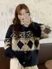 Autumn and winter retro jacquard knitted loose large size single-breasted cardigan round neck long-sleeved sweater wome 210526