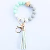 여성 파티를위한 술을 가진 실리콘 구슬 뱅글 키 체인 Wristlet Key Ring Bracelet FY2981