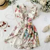 Designer di runway 2020 Estate Bohemian Single Breasted Stampa Dress Manica corta A-Line Beach Party Mini Dress Vestidos Y0603