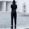 [EAM]ハイウエストブラックの中空アウトポケットカジュアルなズボンルーズフィットパンツ女性ファッション春秋1dd7560 210512