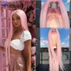 Rosa Lång Straight Syntetisk Lace Front Wig För Kvinnor Brasiliansk Mellandel Värmebeständigt Glödlöst Hår Paryk Cosplay / Daily / Party