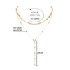 Stijlvolle prachtige y-type lange hanger eenvoudige dubbele ovale kraal ketting gouden temperatuur gestapeld met sleutelbeen ketting vrouwelijke kettingen