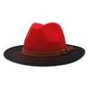 Szerokie grzbiet kapelusze damskie kapelusz fedora gradient kolor czerwony niebieski patchwork mężczyźni zwykły pas Hip Hop Panama Winter dla kobiet Sombreros de Mujer oliv2