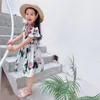 Girls Dress Summer Flying Sleeve Flower Princess Kids Clothes Fashion Waist Children's 210515