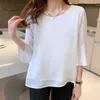 Casual Tops Short Sleeve Plus Size S-4XL Summer Women Chiffon Blouse Pullover Back Button Ladies Clothes Blouses 13925 210417