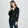 Ly Varey Lin Kvinna Faux Suede Läder Motorcykeljacka Vintage Kvinnor Turndown Collar Zipper Coat Casual Punk Solid 210526