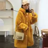 冬の暖かい女性の豪華なロングコート厚いフェイクの毛皮のフード付きパーカーオフィスの女性ロングジャケット韓国のプラスサイズの緩いoutwear 210421