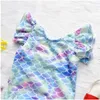 2021 Söt Baby Sommar Baddräkt One-Pieces Fiskvågar Tjejer Bikini Byxor Barnbarn Badkläder Barn Casual Beach Swimwear 0-5 år