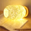 Nordic Wood Tafellamp Slaapkamer Nachtkastjes Art Decoration Desk Light Rattan Twine Ball Lighting