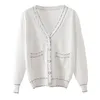 JXMYY SPRING OCH Autumn Small Fragrance Knit Jacka Women Loose Cardigan Net Red Ocean Kort stil svartvitt 210412