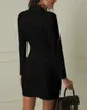 Casual Kleider Frauen Blazer Kleid Zweireiher Langarm V-ausschnitt Taste Vorne Military Stil Elegante Büro Tragen Vestidos