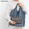 Cezira mode individuell design axelväska för kvinnor vegan läder tote två färger reversibel damer pu hobo mynt handväska femal 211009