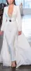 Berta White Jumpsuits Långärmad satin kvällsklänningar med långa jackor plus storlek Robes de Soirée Pants Suits Party Prom Dresses Xu