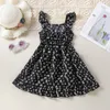 Toddler bebê meninas verão vestido preto floral suspender sundress saia menina roupa