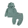 Set di vestiti per neonati appena nati Set di vestiti a costine Set di orecchie a maniche lunghe in tinta unita Felpa con cappuccio e pantaloni 2 pezzi Set Bambini Ragazzi Primavera Autunno G1023