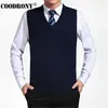 Coodrony ankomst solid färg tröja väst män cashmere tröjor ull pullover märke v-hals ärmlös jersey hombre 210918