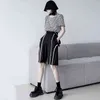 [EAM]ハイウエスト黒スプライスストラップ不規則な膝丈ズボンルーズフィットパンツ女性ファッションスプリング夏1DD7549 21512