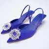 New Designer Brand Women Sandals Fashion Crystal Buckle Slingback Sandals Thin Low Heel Ladies Elegant Pumps Shoes